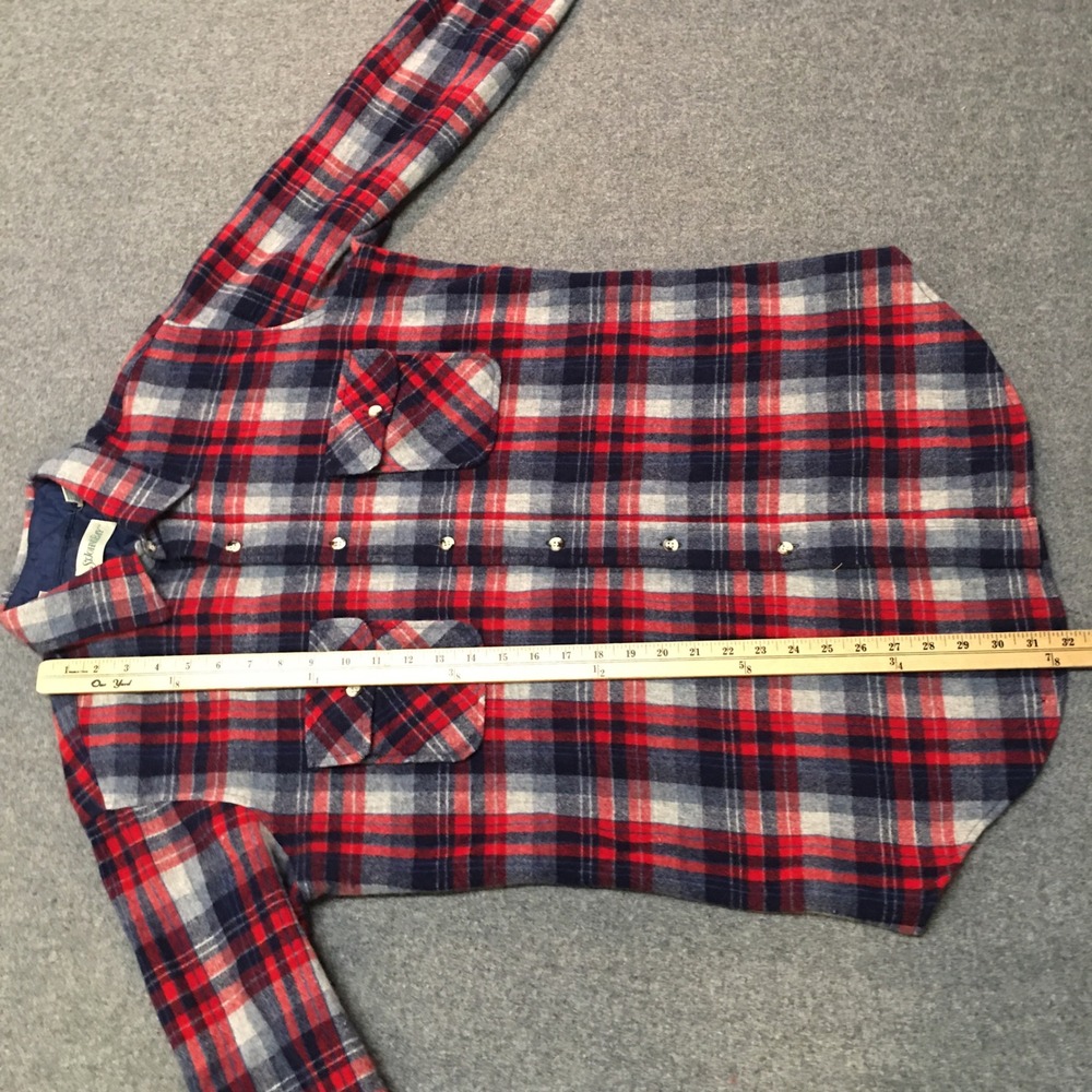 St John's Bay 100% Wool Shirt Mens Large Tall Red Blue Plaid Vintage Long Sleeve - Picture 11 of 12